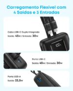 Anker Zolo Carregador Portátil, Power Bank 20000mAh, Carregamento Rápido até 45W, Cabos USB-C Duplos Integrados, para iPhone 17/16/15/Samsung/Xiaomi/Motorola/iPad/MacBook Air, Preto - Imagem 7