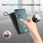 Carregador Portátil Turbo Power Bank 20000mah com 3 Cabos, Saída Universal, USB e Display Digital (Preto) - Imagem 3