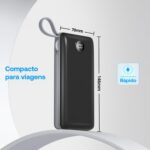 Carregador Portátil Turbo Power Bank 20000mah com 3 Cabos, Saída Universal, USB e Display Digital (Preto) - Imagem 5
