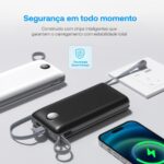 Carregador Portátil Turbo Power Bank 20000mah com 3 Cabos, Saída Universal, USB e Display Digital (Preto) - Imagem 6