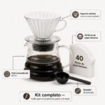 Kit Cafeteira Vidro 600ml V60 em Vidro Borossilicato – Suporte com Filtro + Jarra de Vidro + 40 Filtros de Papel + Colher Dosadora – Café Coado Especial Gourmet artesanal premium - Imagem 3