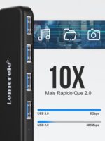 Hub USB 3.0 Lemorele, 4 Portas, Velocidade até 5Gbps, Compatível com Laptops, Desktops e Consoles, Preto - Imagem 3