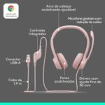 Headset com fio USB Logitech H390 com Almofadas Confortáveis, Controles de Áudio Integrado e Microfone com Redução de Ruído - Rosa - Imagem 7