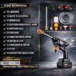 Lavadora de Alta Pressão Portátil Sem Fio a Bateria, Lava Jato com 2 Baterias Recarregáveis e Maleta, Carregador Bivolt, para Carro, Moto, Bike, Quintal e Jardim - Imagem 4