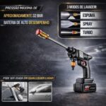 Lavadora de Alta Pressão Portátil Sem Fio a Bateria, Lava Jato com 2 Baterias Recarregáveis e Maleta, Carregador Bivolt, para Carro, Moto, Bike, Quintal e Jardim - Imagem 5