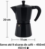 Cafeteira Italiana Moka Com Alça Alumínio Premium Com Válvula De Segurança 6 Ou 9 Xícaras Café Expresso Cor Preta 450ml - Imagem 5