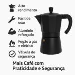 Cafeteira Italiana Moka Com Alça Alumínio Premium Com Válvula De Segurança 6 Ou 9 Xícaras Café Expresso Cor Preta 450ml - Imagem 6