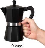 Cafeteira Italiana Moka Com Alça Alumínio Premium Com Válvula De Segurança 6 Ou 9 Xícaras Café Expresso Cor Preta 450ml - Imagem 7