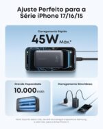 Anker Nano Power Bank, Carregador Portátil USB-C 10000mAh até 45W, com Cabo Retrátil 70cm, Carregamento Rápido, Bateria Externa para iPhone 17/16/15, Samsung, Xiaomi, iPad, MacBook Air, Preto - Imagem 3