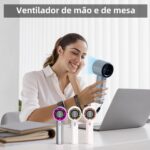Ventilador de Mão Portatil Recarregavel, Display Digital LED Mini Turbofan, 12 Horas Silencioso Potente, Adequado para Casa, Viagens e Escritório Durante o Verão, Azul - Imagem 4