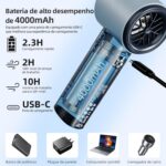 Ventilador de Mão Portatil Recarregavel, Display Digital LED Mini Turbofan, 12 Horas Silencioso Potente, Adequado para Casa, Viagens e Escritório Durante o Verão, Azul - Imagem 7
