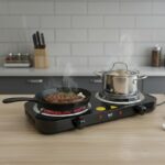Fogão Elétrico 2 Bocas Cooktop de mesa 127V – Fogareiro Portátil Cooktop de Mesa para Camping, Viagem e Uso Doméstico (Preto) - Imagem 3