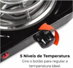Fogão Elétrico 2 Bocas Cooktop de mesa 127V – Fogareiro Portátil Cooktop de Mesa para Camping, Viagem e Uso Doméstico (Preto) - Imagem 7