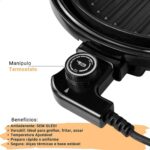 Grill Elétrico Redondo Premium, Preto, Antiaderente, Com Tampa de Vidro, Temperatura Ajustável, Base Coletora de Gordura, Ideal para Grelhar, Fritar e Assar, 127V - Imagem 3