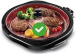 Grill Elétrico Redondo Premium, Preto, Antiaderente, Com Tampa de Vidro, Temperatura Ajustável, Base Coletora de Gordura, Ideal para Grelhar, Fritar e Assar, 127V - Imagem 4