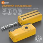Power Bank 30000mAh, Basike Carregador Portátil 2 Saídas USB-A(até 22.5W) + Tipo-C(até 22.5W) com Cabo, Carregamento Rápido, Led Indicador de Bateria Proteção Inteligente (Amarelo) - Imagem 5