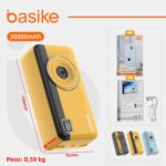 Power Bank 30000mAh, Basike Carregador Portátil 2 Saídas USB-A(até 22.5W) + Tipo-C(até 22.5W) com Cabo, Carregamento Rápido, Led Indicador de Bateria Proteção Inteligente (Amarelo) - Imagem 7