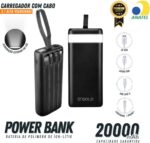 Carregador Portátil Power Bank 20.000 Para iPhone E Samsung Preto Universal - Imagem 3