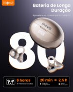 INAVA Versão Aprimorada Fone de Ouvido com Clipe. Ajuste Confortável, Som Claro, 50h, Bluetooth 6.1. para Mulheres, Crianças, Orelhas Pequenas, Esportes e quem usa Óculos (Ouro Rosa) - Imagem 6