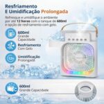 Ventilador Portátil de Mesa Mini Ar Condicionado Umidificador Climatizador Led Água e Gelo 3 Velocidades Led (PRETO) - Imagem 4