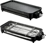 Versátil Churrasqueira Elétrica Portátil LONYAN 220V Ferro Inox 1500W Alta Potência Desmontável Fácil Limpeza Pouca Fumaça Controle de Temperatura Ótimo Para Casa e Acampamento (Preto, 220V)
