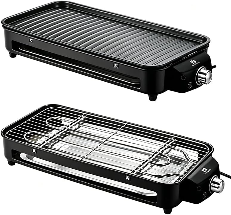Versátil Churrasqueira Elétrica Portátil LONYAN 220V Ferro Inox 1500W Alta Versátil Churrasqueira Elétrica Portátil LONYAN 220V Ferro Inox 1500W Alta Potência Desmontável Fácil Limpeza Pouca Fumaça Controle de Temperatura Ótimo Para Casa e Acampamento (Preto, 220V)