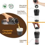 Cafeteira Portátil Pressca 350ml – Preparo Rápido de chá e café Sem Filtro Descartável | Ideal para Viagens, Escritório e Casa | Livre de BPA - Cor: Cinza Fendi - Imagem 3