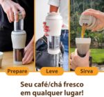 Cafeteira Portátil Pressca 350ml – Preparo Rápido de chá e café Sem Filtro Descartável | Ideal para Viagens, Escritório e Casa | Livre de BPA - Cor: Cinza Fendi - Imagem 4