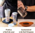 Cafeteira Portátil Pressca 350ml – Preparo Rápido de chá e café Sem Filtro Descartável | Ideal para Viagens, Escritório e Casa | Livre de BPA - Cor: Cinza Fendi - Imagem 5