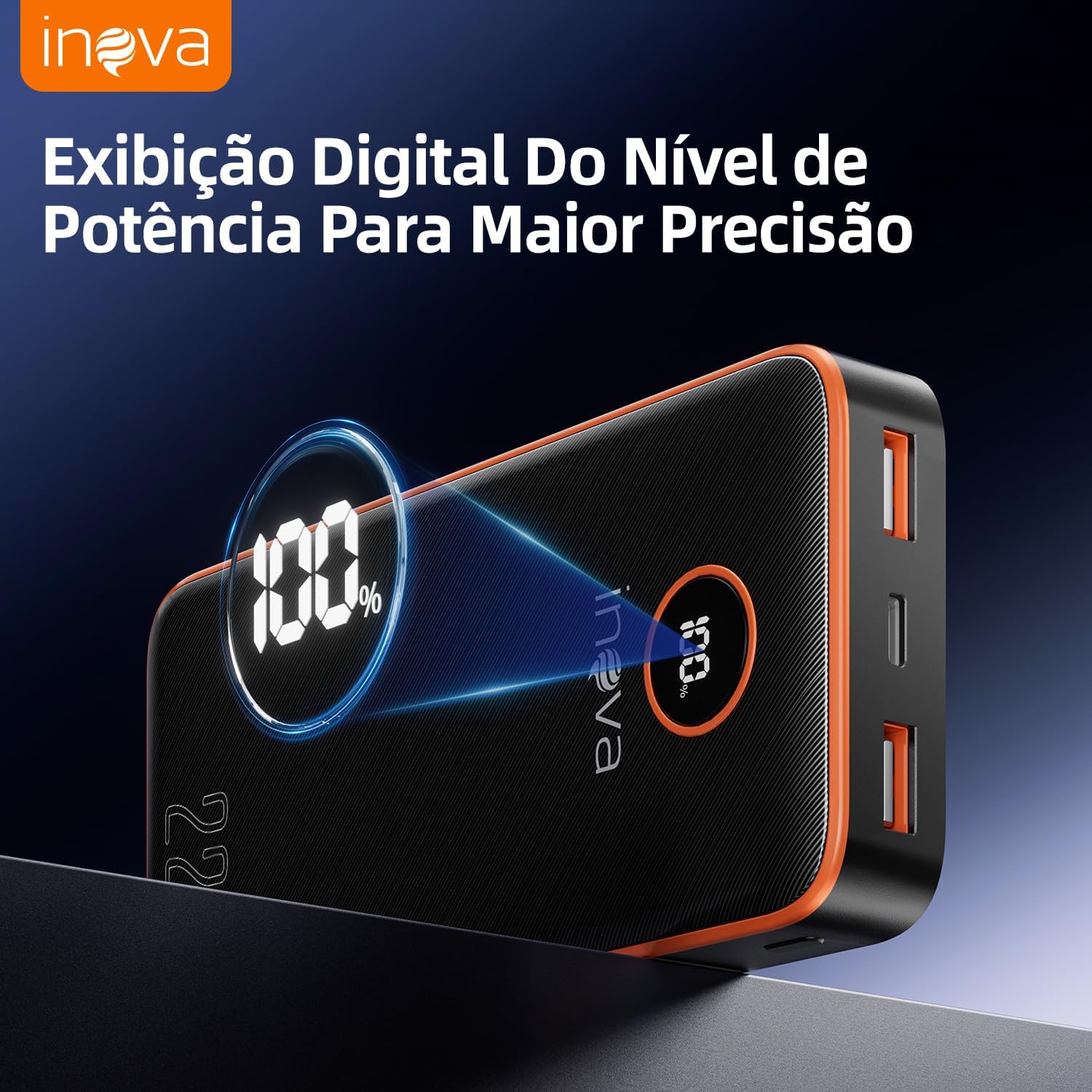 Power Bank Carregador Portátil 20000mAh com Carga Rápida, Led Indicador de Bateria, Bateria Portatil para Dispositivos iOS e Android, USB, Type-C, Preto - Imagem 3