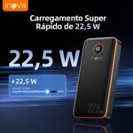 Power Bank Carregador Portátil 20000mAh com Carga Rápida, Led Indicador de Bateria, Bateria Portatil para Dispositivos iOS e Android, USB, Type-C, Preto - Imagem 5