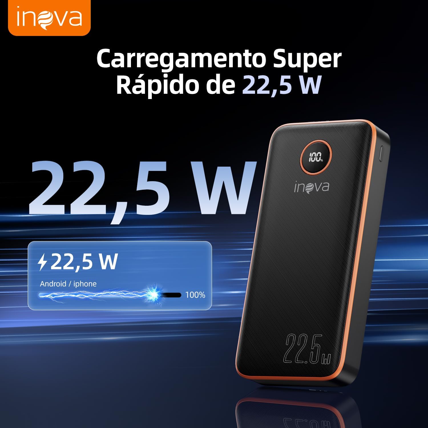 Power Bank Carregador Portátil 20000mAh com Carga Rápida, Led Indicador de Bateria, Bateria Portatil para Dispositivos iOS e Android, USB, Type-C, Preto - Imagem 5