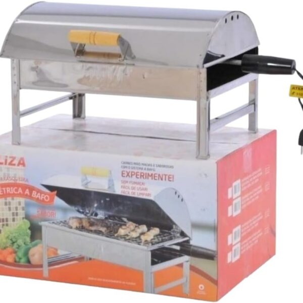 Churrasqueira De Inox Elétrica Com Tampa A Bafo Sem Fumaça 127v