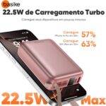 Basike Carregador Portátil, Power Bank 20000mAh com Cabos Integrados, Carregamento Rápido 22.5W(MAX), Compacto, Led Indicador de Bateria para iPhone/Samsung/Huawei/Xiaomi (Rosa) - Imagem 5