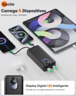 Basike Power Bank 20000mAh, Carregador Portátil com Carregamento Rápido, USB-C (máx. 20W, PD) + USB-A (máx. 22,5W QC), Inclui 2 Cabos Embutidos (USB-C e Lightning), Proteção Múltipla – Preto - Imagem 5