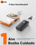 Basike Power Bank 20000mAh, Carregador Portátil com Carregamento Rápido, USB-C (máx. 20W, PD) + USB-A (máx. 22,5W QC), Inclui 2 Cabos Embutidos (USB-C e Lightning), Proteção Múltipla – Preto - Imagem 9