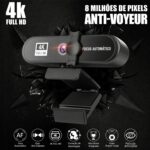 Webcam 4K Full HD com Foco Automático, 8 Megapixels, 2 Microfones com Cancelamento de Ruído, Ângulo de Visão 120°, Anti-Voyeur, com Tripé - Imagem 4