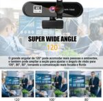 Webcam 4K Full HD com Foco Automático, 8 Megapixels, 2 Microfones com Cancelamento de Ruído, Ângulo de Visão 120°, Anti-Voyeur, com Tripé - Imagem 6
