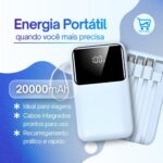 Power Bank 20000mAh Carregador Portátil Rápido 22.5W com 4 Cabos Integrados (USB-C, Micro-USB, V8, Light) Bateria Externa com Display LED, 4 Saídas Simultâneas (Preto) - Imagem 4