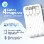 Power Bank 20000mAh Carregador Portátil Rápido 22.5W com 4 Cabos Integrados (USB-C, Micro-USB, V8, Light) Bateria Externa com Display LED, 4 Saídas Simultâneas (Preto) - Imagem 5