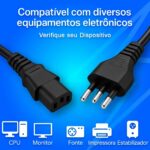 Cabo de Energia Tripolar 1,5 m 3 Pinos Padrão Brasileiro Compatível com PC, Monitor, Impressora, TV e Panela Elétrica Arroz Pressao Projetor Fonte Notebook - Imagem 3