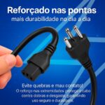 Cabo de Energia Tripolar 1,5 m 3 Pinos Padrão Brasileiro Compatível com PC, Monitor, Impressora, TV e Panela Elétrica Arroz Pressao Projetor Fonte Notebook - Imagem 6