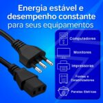 Cabo de Energia Tripolar 1,5 m 3 Pinos Padrão Brasileiro Compatível com PC, Monitor, Impressora, TV e Panela Elétrica Arroz Pressao Projetor Fonte Notebook - Imagem 7