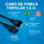 Cabo de Energia Tripolar 1,5 m 3 Pinos Padrão Brasileiro Compatível com PC, Monitor, Impressora, TV e Panela Elétrica Arroz Pressao Projetor Fonte Notebook - Imagem 8