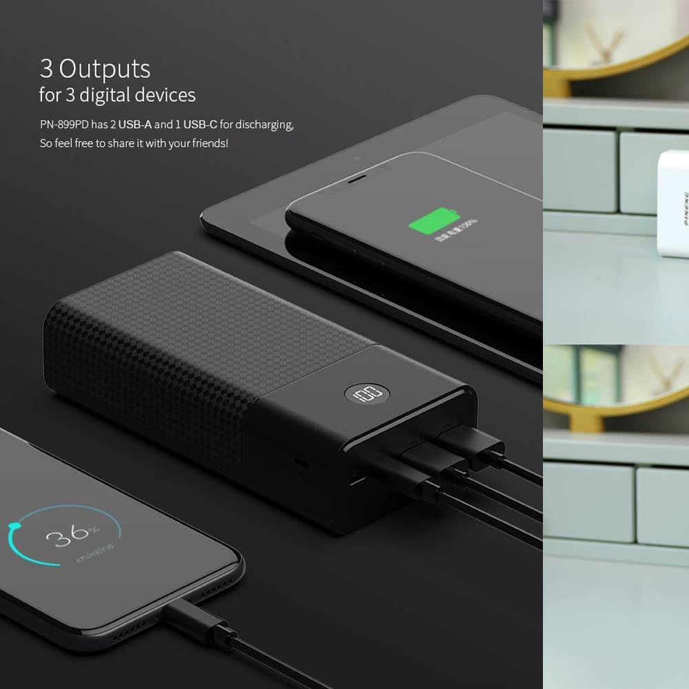 Power Bank 30000mAh Carregador Portátil Saída USB-A de 22.5W, Tipo-C de 22.5W e Micro USB, Carregamento Rápido e Tela Indicador de Bateria com Proteção Inteligente (Branco) - Imagem 4