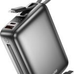 Basike Carregador Portátil, Power Bank 20000mAh com Cabos Integrados, Carregamento Rápido 22.5W(MAX), Compacto, Led Indicador de Bateria para iPhone/Samsung/Huawei/Xiaomi (Cinza)