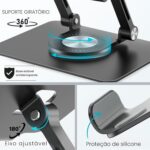 Suporte de Mesa Giratório 360° para Tablet e Celular em Alumínio Premium, ajustável, dobrável e portátil para home office e estudo - Imagem 7
