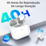 Fones Bluetooth 5.3 sem fio branco, 40h de bateria, USB-C, IPX6 e microfone para Android e iOS - Imagem 6