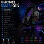 Fone de Ouvido para Computador, Headset Gamer Pro, Iluminação RGB, Microfone Flexível, Entrada P2, LED, Confortável, Premium - Imagem 3