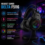 Fone de Ouvido para Computador, Headset Gamer Pro, Iluminação RGB, Microfone Flexível, Entrada P2, LED, Confortável, Premium - Imagem 5
